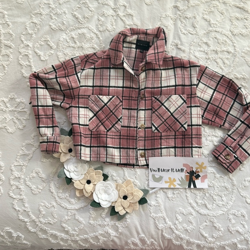 Pink and black plaid jacket. Size S.